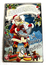 Kris Kringle Series no 1 Sample Postcard Santa w Globe Toys Holly Bells - £14.40 GBP