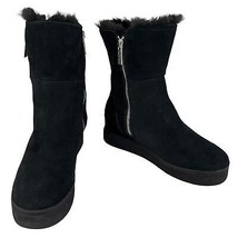 J/Slides Winnie Boots Double Zipper Faux Fur Lined Nubuck Black 8M - $59.39