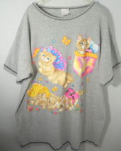Vintage CMS Casuals Womens One Size Nightshirt 90s Cat Butterflies Gray ... - $15.72