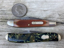 VTG SCHRADE OLD TIMER 120T 1 BLADE KNIFE &amp; IMPERIAL GREEN POCKET KNIVES LOT - $24.70