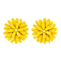Vibrantly Bright Fluorescent Yellow Burst Crystal Bead Cluster Clip-On Earrings - £20.03 GBP