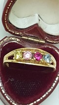 Estate Vintage 14K Gold Yellow Citrine Amethyst  Blue Topaz  Ruby Mother  Ring  - £522.22 GBP