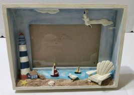 Beach 3D 4X6 Wooden Picture Frame Resin Lighthouse Seagulls Shoreline   - £13.30 GBP