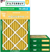 Filterbuy 16X25X2 Air Filter Merv 11, Actual Size: 15.50 X 24.50 X 1.75 Inches - $71.99