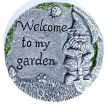Cement Gnome Stepping Stone for Garden Patio Walkway &quot;Welcome to My Garden&quot; - $16.44