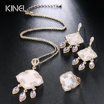 Luxury 3Pcs India Jewelry Set Enamel Necklace And Earring Rings For Women Gold C - £15.79 GBP