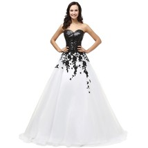 Kivary Women&#39;s Sweetheart Black Sequined White Organza Lace Corset Prom Evening  - $168.29