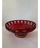 Vintage Fenton Basket Weave Red Ombré Amberina Open Lace Bowl Red Glass ... - $368.46 MXN