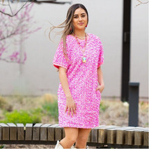 Pink Sequin Dress with Pockets   Round Neck Short Sleeves Mini Dress - £41.16 GBP