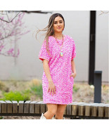 Pink Sequin Dress with Pockets   Round Neck Short Sleeves Mini Dress - £41.73 GBP