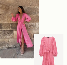 Zara Bnwt 2022. Pink Jacquard Wrap Long Dress Kimono 5039/068 - £49.96 GBP