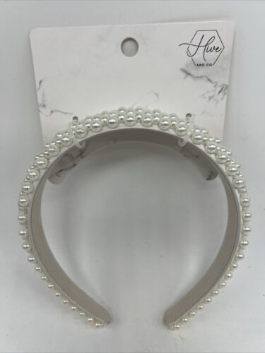 Hive and Co. Faux Elegant Classy White Pearl Headband Beige Cocktail Par... - $4.89