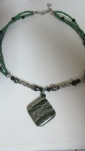 &quot;&quot; Moss Colored Agate Stone Pendant On 3 Beaded Strands - Choker&quot;&quot; - £7.10 GBP