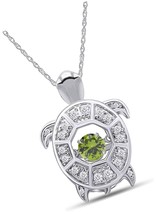 Round Shape White CZ Turtle Floater Pendant Necklace in - $179.38