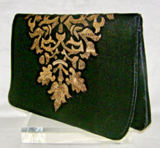 VINT. SHIRALEAH,CHICAGO BLACK VELVET GOLD METALLIC THREAD EMBROIDERED CL... - $24.75