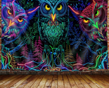 Psychedelic Owl Tapestry, Trippy Forest Line Art Tapestry Wall Hanging f... - $35.36
