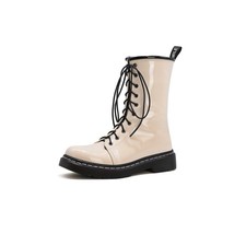Thia patent pu leather pink beige woman s boots lace up cross tied platform flats boots thumb200