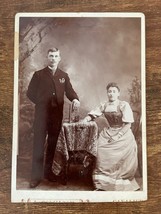 Vintage Cabinet Card. Couple near table. Woman sitting and man standing. - £14.24 GBP