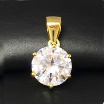 2 Ct Round Solitaire Real Moissanite Pendant Charm 14k Yellow Gold Plated Silver - £42.34 GBP