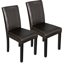 36&quot;Set Of 2 Dining Parson Chair Brown Leather Elegant Backrest Contemporary Room - £100.22 GBP