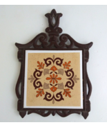 Vintage Cherry Cast Iron Footed Trivet &amp; Ceramic Tile Wall Plaque Made I... - $14.84