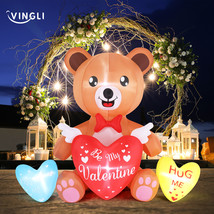 4.8 Ft Valentine&#39;S Day Inflatable Bear Holding Heart Led Blow Up Yard Decor - £43.15 GBP