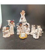 Native American Nativity Scene 10 Figurines, Hand Painted Bisque, OBO - $30.00