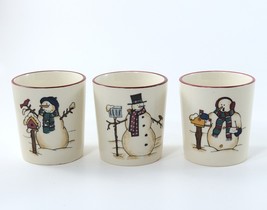 Set of 3 Christmas Snowman Designs Votive Tealight Candle Holders 2.5&quot; Tall 2002 - £7.98 GBP