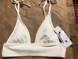 Women&#39;s Longline Ribbed Triangle Bikini Top - Shade &amp; Shore - Cream Sz S... - $5.89