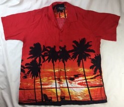 Favant Hawaiian Shirt Size XL Sunset Palm Trees on Red Casual Camp Aloha - £15.76 GBP