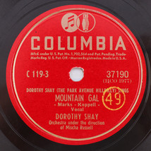 Dorothy Shay - Mountain Gal / Efficiency - 1947 10&quot; 78 rpm Shellac Record 37190 - £5.61 GBP