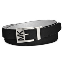 MICHAEL KORS Black Silver Metallic Saffiano Leather Reversible Signature Belt L - £32.16 GBP