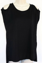 Love Scarlett Womens Cold Shoulder Shirt S Small Black Grommets Short Sleeve New - £15.50 GBP