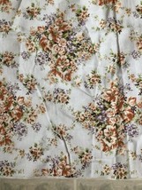 Vintage Peach &amp; Purple Nubby Heavy Floral Fabric Material White Background - $25.23