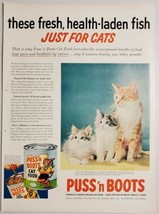 1954 Print Ad PUSS&#39;n BOOTS Cat Food Mother &amp; 2 Fluffy Kittens - £11.10 GBP