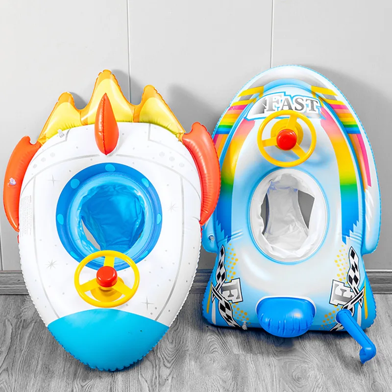 Children Summer Airship Swim Ring Outdoor Swimming Pool Rocket Inflation With - £19.89 GBP