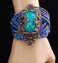 Gypsy bracelet / bohemian cuff / Turquoise beads / WIDE statement bracelet / OOA - £116.46 GBP