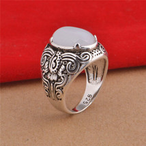 Round Oval Gothic Opal Natural Gemstone 925 Sterling Silver S6-9 Men Women Ring - £13.62 GBP