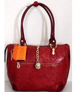 MARINO ORLANDI ITALIAN DESIGNER RED FLORAL LEATHER LARGE LOGO TOTE BAGNWT! - $499.99