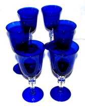 Set of 6 Vintage Murane Cobalt Blue Crystal Wine Goblets with Bubble Ste... - £45.88 GBP