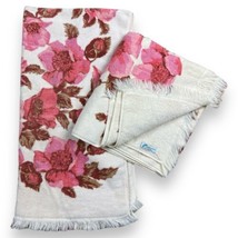 2 vtg fieldcrest Bath towel pink flowers cotton rectangle usa fringe mcm... - $29.69