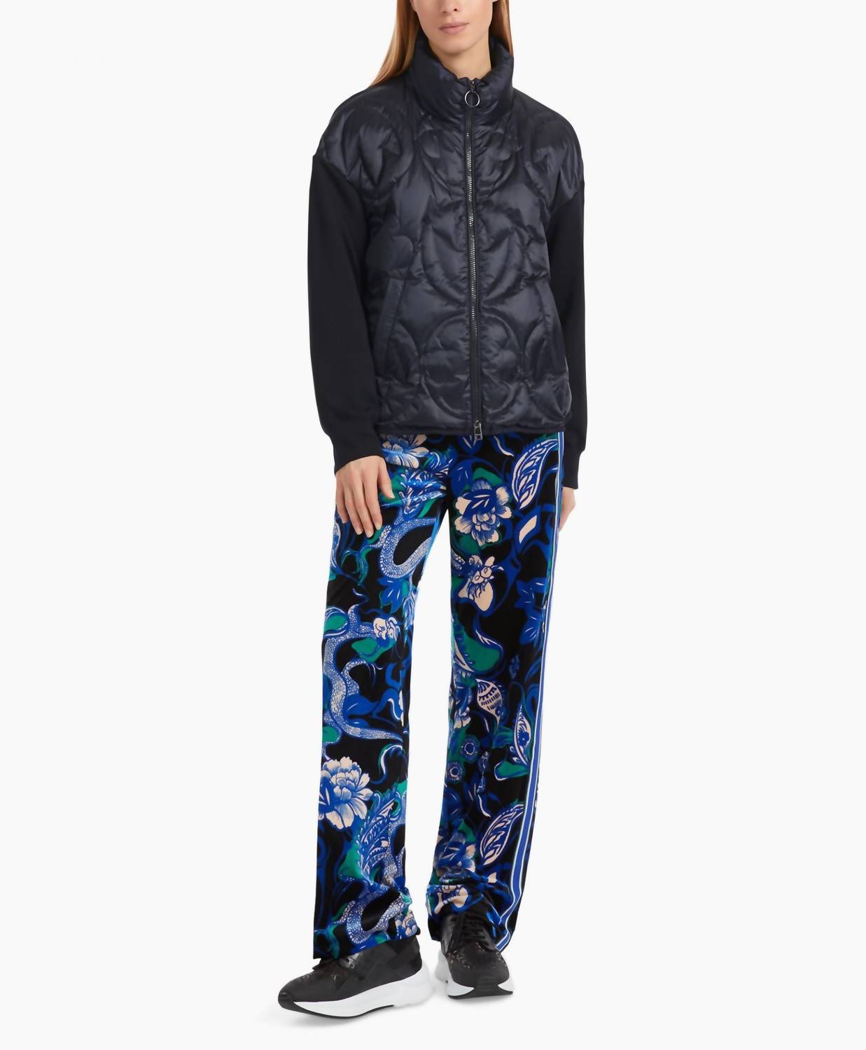 Marc Cain shiny quilted front jacket in Navy/Black