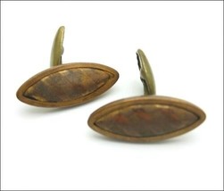 Vintage Cufflinks Coppery Men&#39;s Goldtone Old Pointed Oval Movable End Lines - £10.71 GBP