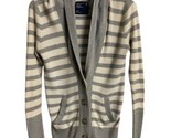 American Eagle Cardigan Juniors  M Gray White Striped  Collared Thermal - $92.71