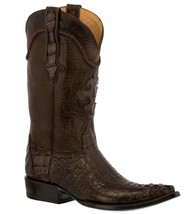 Mens Brown Western Boots Crocodile Hornback Skin Real Leather Cowboy 3X Toe - £224.50 GBP