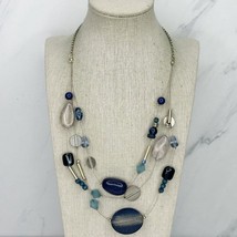 Chico&#39;s Blue Beaded Triple Strand Wire Necklace - £10.11 GBP