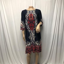 Sandra Darren Dress Womens Size 14 Navy Ivory Red Stretch Comfy Shift Of... - $22.53