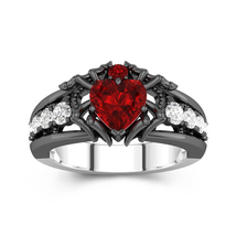 Gothic Engagement Ring For Women Garnet Inlaid Spider Inspired 925 Silver Ring - £113.67 GBP