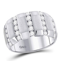 14kt White Gold Mens Round Diamond Striped Matte Wedding Band Ring 1-1/2 Cttw - £2,158.26 GBP