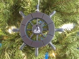 [Pack Of 2] Dark Blue Decorative Ship Wheel With Sailboat Christmas Tree Orna... - £29.46 GBP